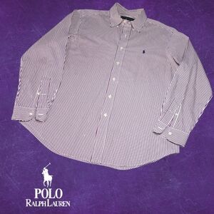 VTG Polo Ralph Lauren Men's Classic Fit LS Shirt Purple & White Bengal Stripe L*